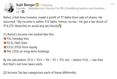 Investor Faces Rs 74,000 Tax on Rs 7 Lakh Stock Market Profit Due to Misunderstanding Income Classification