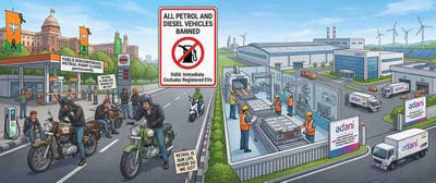 Delhi BJP Govt Bans Petrol And Allows Only Battery Bikes by 2028 Adani Group Deploys Massive 15000 Crore Rupees Battery Storage Investment
