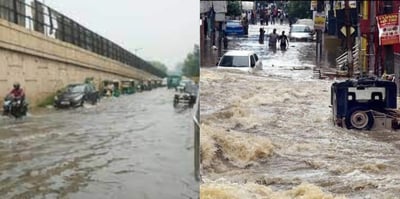 Delhi- Heavy downpour in the city causes one death and 15 houses collapse.